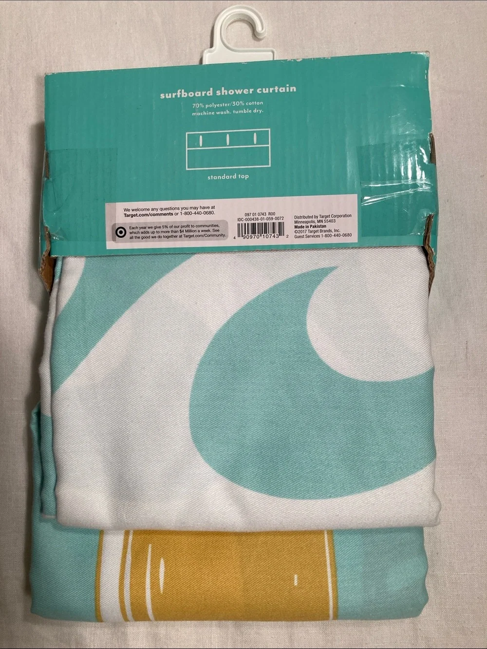Pillowfort Turquoise Surfboard Shower Curtain new in package